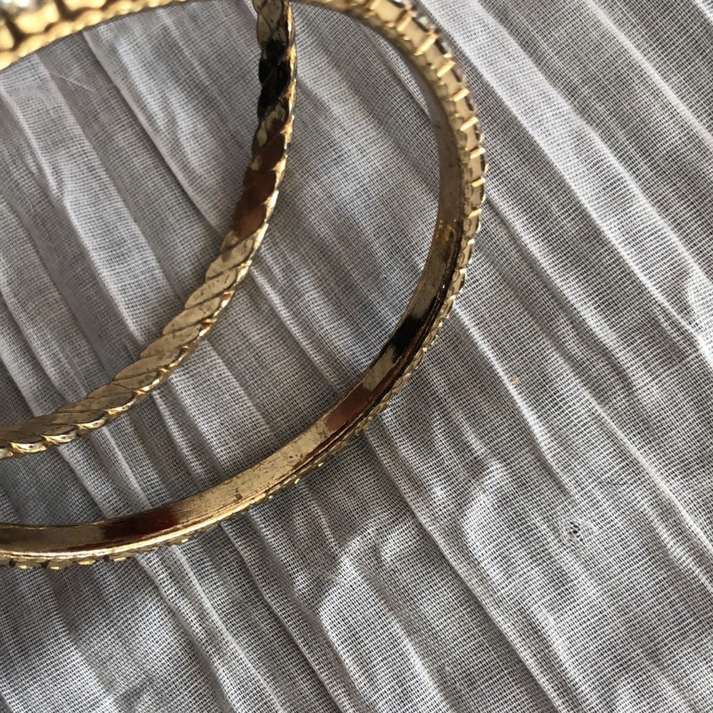 Gold braided & faux diamond studded bangle bracelets & thin delicate tennis - Picture 7 of 10
